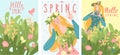 A group of gentle cards congratulating the arrival of spring