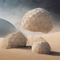 A group of geodesic structures in a desert.
