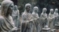 A group of ghosts in a cemetery. Carving-style ghosts on tombstones in a cemetery. Royalty Free Stock Photo