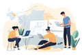 a group of gig workers collaborating on a project, sharing their expertise and creativity