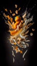 Group of Ginger Roots Vegetable Creatively Falling-Dripping Flying or Splashing on Black Background Generative AI