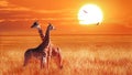 Group of giraffe at sunset in the Serengeti National Park. Tanzania. Wild nature of Africa. Royalty Free Stock Photo