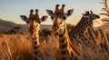 A group of giraffes grazing in a savannah.