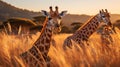 A group of giraffes grazing in a savannah.