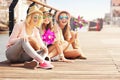 Group of girl friends having fun in the city Royalty Free Stock Photo