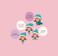 Group of girl santa helpers with speech bubbles