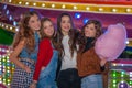 Group of girls at carnival fair. Royalty Free Stock Photo