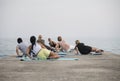 Yoga exercises on the beach.