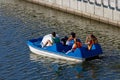 Group of girls riding on a catamaran