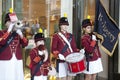 A group of girls sing Christmas carols around Covent Garden... Royalty Free Stock Photo