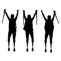 Group of girls tourists with backpacks with disabilities, black silhouettes on a white background. Traveling people Royalty Free Stock Photo