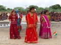 Group of girls with traditional dresses in a school in the celebration of the Indian independence day