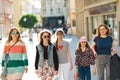 Group of girls walking through downtown - shopping trip Royalty Free Stock Photo