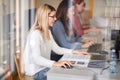 Group of girls working on computers Royalty Free Stock Photo