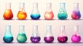 Group Of Glass Beakers With Different Colored Liquids