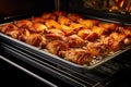 group of glazed chicken wings roasting in an oven Royalty Free Stock Photo