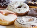 Group of glazed donuts on white background