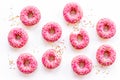 Group of glazed pink donutes. Sweet bakery background