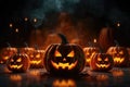 Group Of Glowing Pumpkins Create Eerie Halloween Ambiance