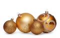 Group of gold christmas balls isolated on white background