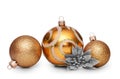 Group of gold christmas balls isolated on white background