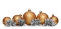 Group of gold christmas balls isolated on white background