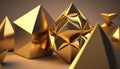 a group of gold pyramids and pyramids on a gray background. generative ai