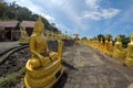 The Group Of Golden Buddha Statues Of Phu Salao Temple In The Pakse City, Champasak Province, Southern Laos