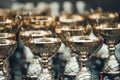 Group of the golden trophies for champion leadership Royalty Free Stock Photo