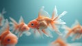 A group of goldfish swimming in a tank with blue water, AI