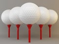 Group of golf balls on tees