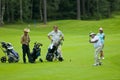 Group golfers, golfer's swing on golf feeld