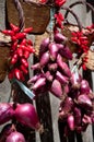 Group of good red onions of Tropea and chilli Royalty Free Stock Photo