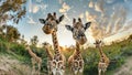 A group of graceful giraffes with their towering necks standing side by side in unity on the savannah Royalty Free Stock Photo