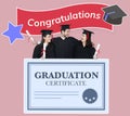 Group of grads in cap and gown with graduation certificate Royalty Free Stock Photo