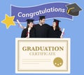 Group of grads in cap and gown with graduation certificate Royalty Free Stock Photo