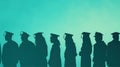 A Group of Graduate Students is a Blank Banner. Silhouettes of Students in Graduation Caps After Graduation. Generative AI