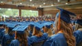 Group of Graduates in Blue Caps and Gowns