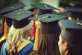 group of graduates during commencement at the college close up at graduate cap illustration generative ai Royalty Free Stock Photo