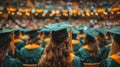 Group of Graduates in Green Caps and Gowns