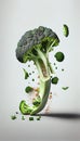 Group of Green Broccoli Vegetable Creatively Falling-Dripping Flying or Splashing on White Background Generative AI Royalty Free Stock Photo