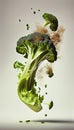 Group of Green Broccoli Vegetable Creatively Falling-Dripping Flying or Splashing on White Background Generative AI Royalty Free Stock Photo