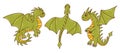 Group of green flying dragons. Vector animal