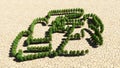 Group of green forest tree on dry ground background, sign of a formula one car Royalty Free Stock Photo