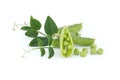 Group of green pea pods and peas isolated on white Royalty Free Stock Photo