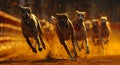 a group of greyhounds running on a track