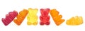 Group of gummy bears isolated on white background. Colorful jelly bears. Assorted fruit flavored gummy bears Royalty Free Stock Photo