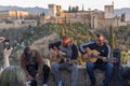 Group of Gypsy musicians performing flamenco art at the famous Mirador de San Nicolas, Granada