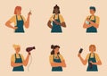 Group of hair salon workers, man and woman hairstylist. Vector set. Hairdresser people characters isolated. Female Royalty Free Stock Photo