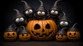 a group of halloween witches sitting around a halloween pumpkin